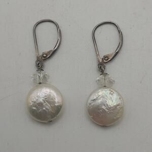 Sterling Silver Iridescent Coated Glass Drop Dangle Earrings Faceted Accent